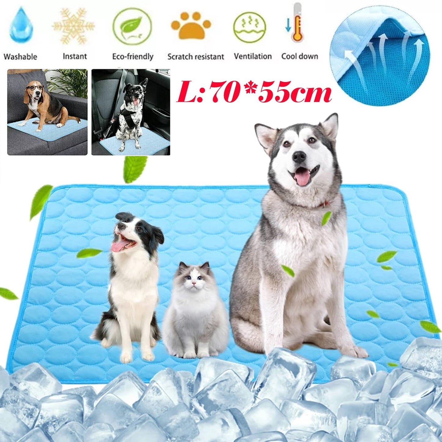Ultimate Pet Cooling Mat - Large Foldable Self-Cooling Pad for Dogs, Cats, Rabbits & Guinea Pigs - No Water or Refrigeration Needed - Ice Silk Washable for Indoor & Outdoor Comfort