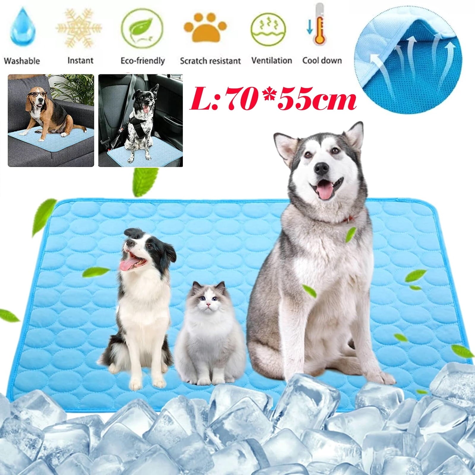 Ultimate Pet Cooling Mat - Large Foldable Self-Cooling Pad for Dogs, Cats, Rabbits & Guinea Pigs - No Water or Refrigeration Needed - Ice Silk Washable for Indoor & Outdoor Comfort