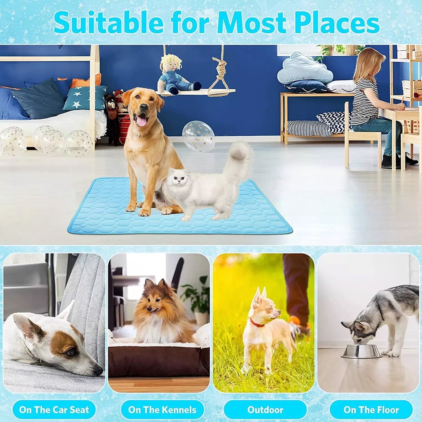 Ultimate Pet Cooling Mat - Large Foldable Self-Cooling Pad for Dogs, Cats, Rabbits & Guinea Pigs - No Water or Refrigeration Needed - Ice Silk Washable for Indoor & Outdoor Comfort