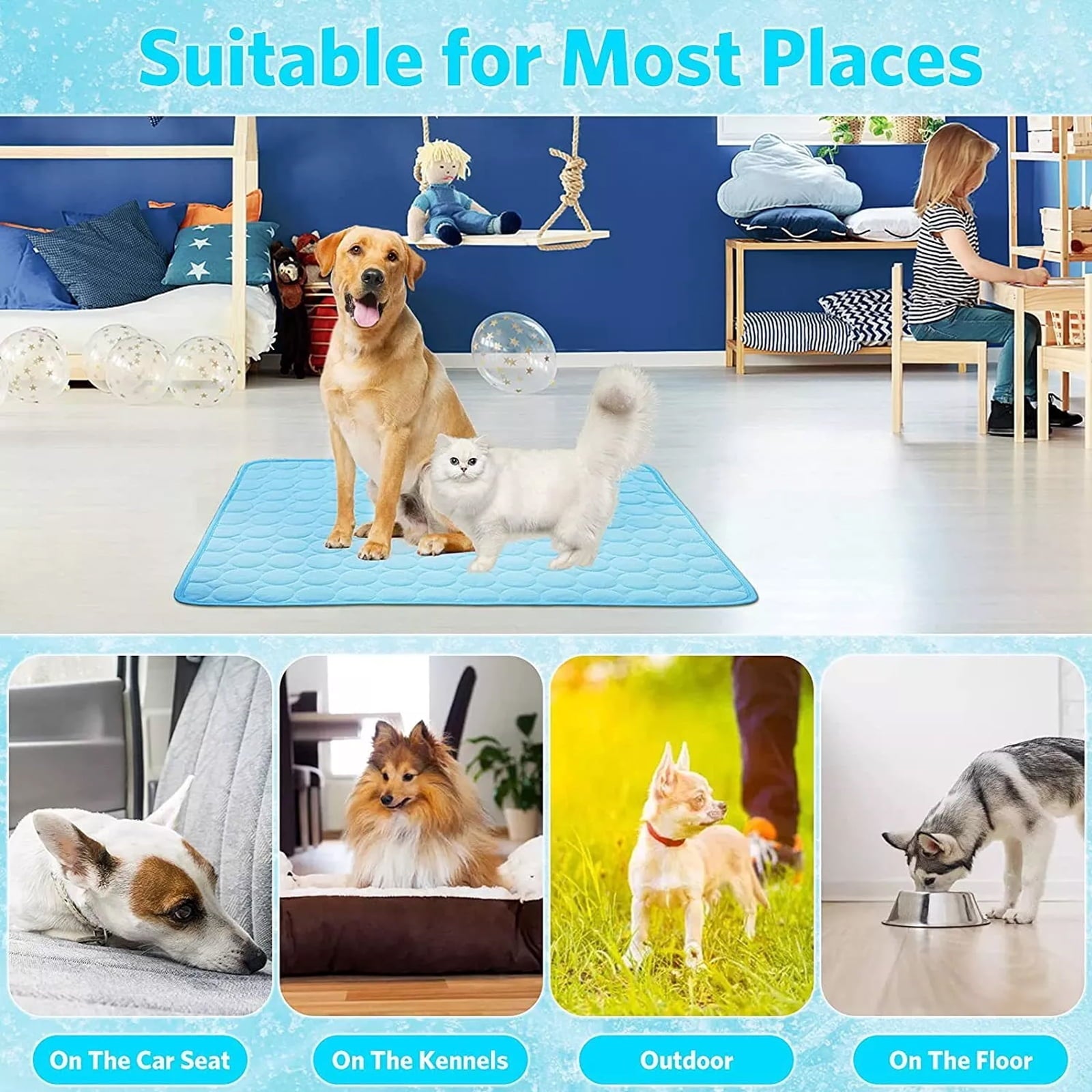 Ultimate Pet Cooling Mat - Large Foldable Self-Cooling Pad for Dogs, Cats, Rabbits & Guinea Pigs - No Water or Refrigeration Needed - Ice Silk Washable for Indoor & Outdoor Comfort