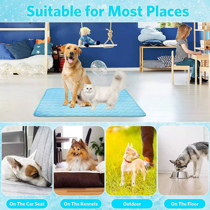 Ultimate Pet Cooling Mat - Large Foldable Self-Cooling Pad for Dogs, Cats, Rabbits & Guinea Pigs - No Water or Refrigeration Needed - Ice Silk Washable for Indoor & Outdoor Comfort